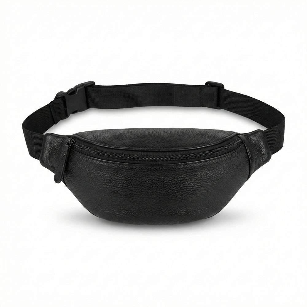 Sleek Black Leather Belt Bag Unisex